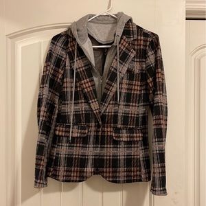 Liverpool plaid boyfriend blazer with removable hoodie